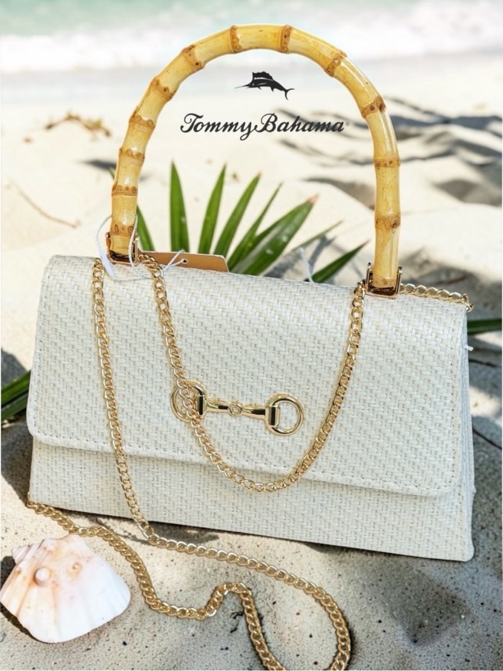 NWT Tommy Bahama Woven Natural Raffia Bamboo Handle Satchel Crossbody Bag - Picture 5 of 15